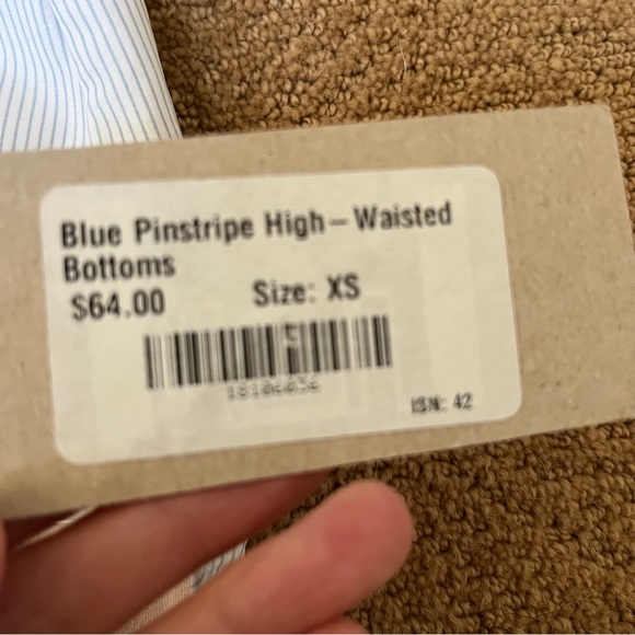 Albion Fit swim blue pinstripe Bella ruffle crop top and high waist bottom set - Picture 4 of 4